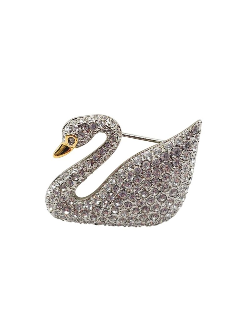 Vintage 1895-1995 Swarovski Swan Brooch Pin Clear Crystals Silver Tone